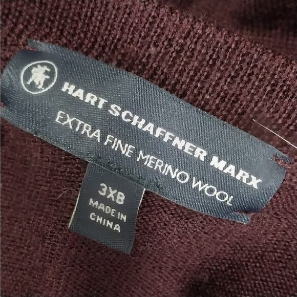 NWOT! HART, SCHAFFNER & MARX! 100% MERINO WOOL BURGUNDY V-NECK SWEATER! SZ 3X - Picture 6 of 9